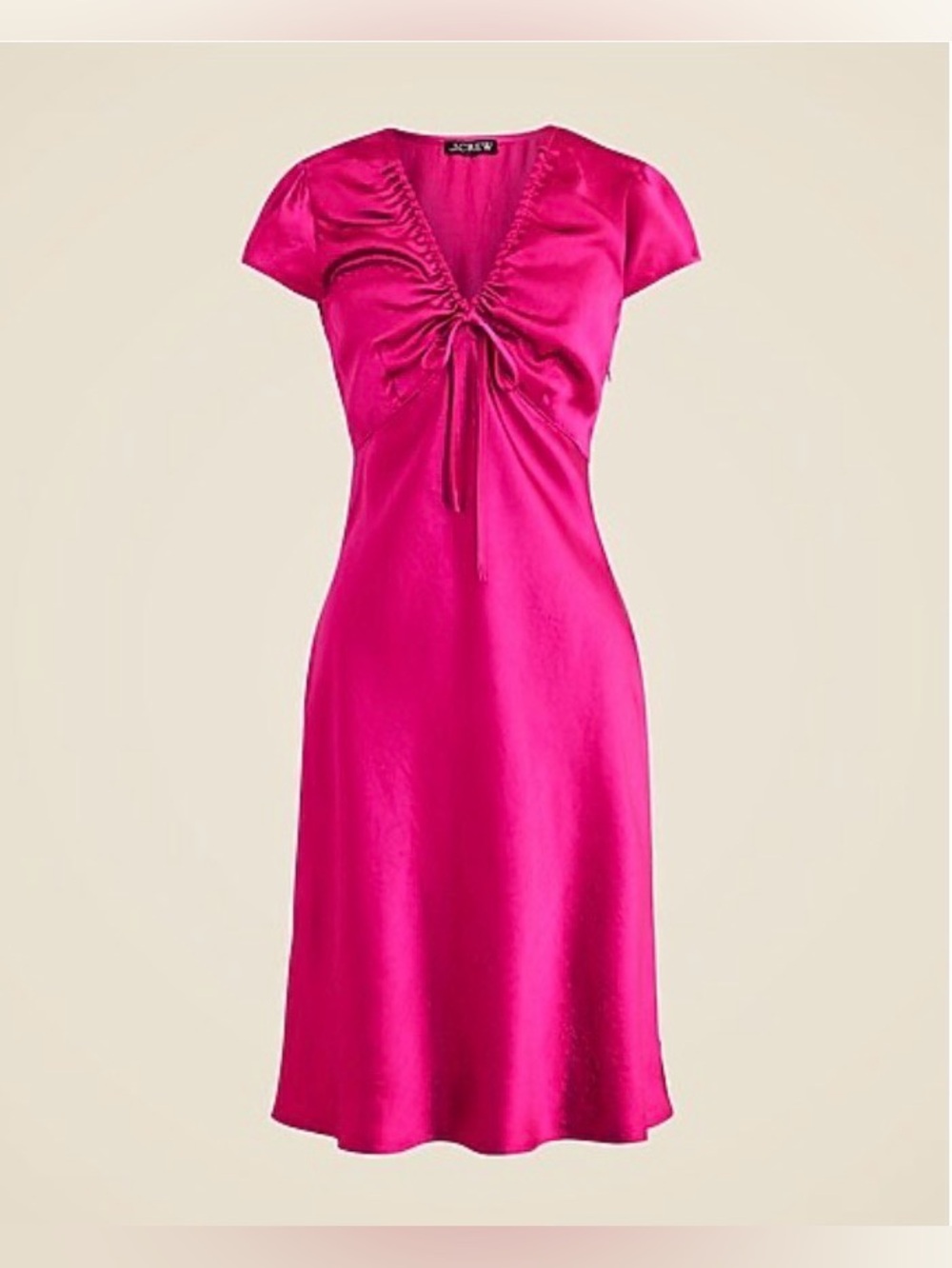 J. Crew Vibrant Fuchsia Satin V-Neck Mid Dress